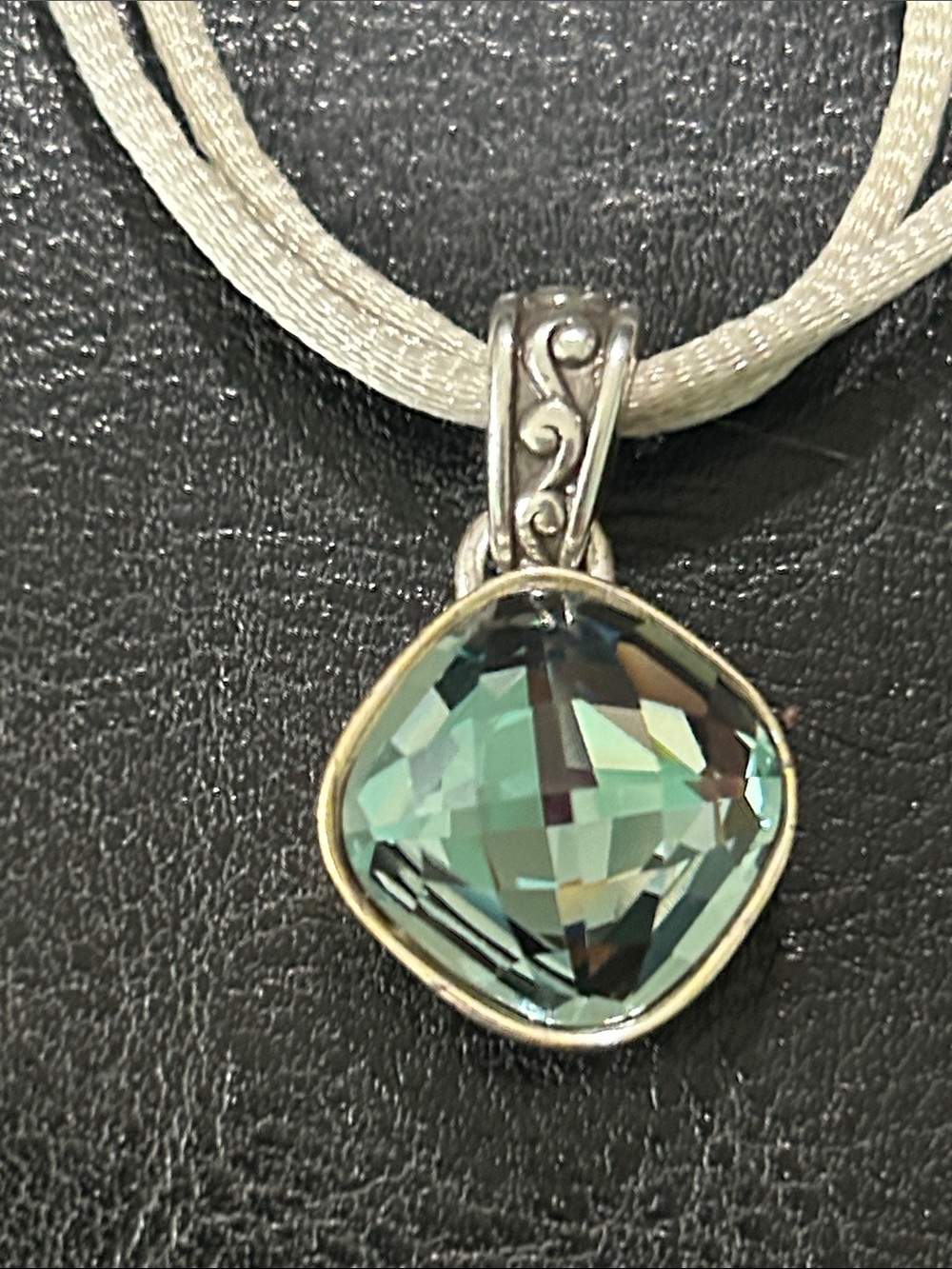 Brighton Silver Pendant Necklace with Teal-Green Cushion Stone